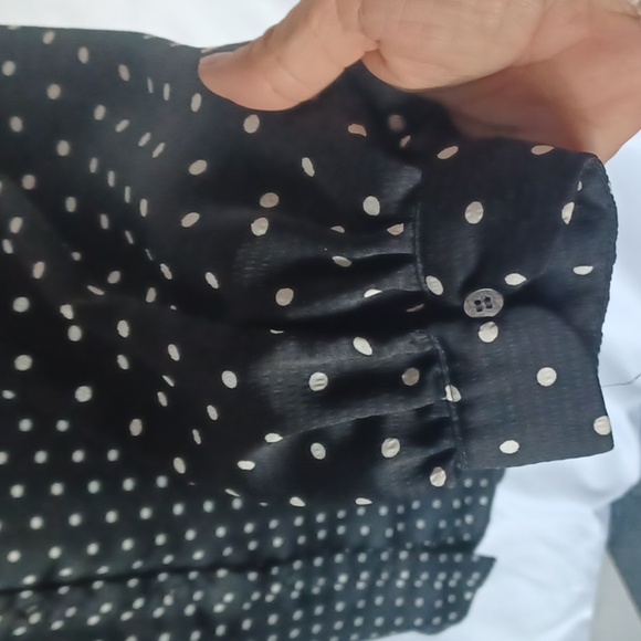 H&M Black Polka Dot Collared Long Sleeve Button Down Shirt Dress Size 12 - Picture 3 of 7